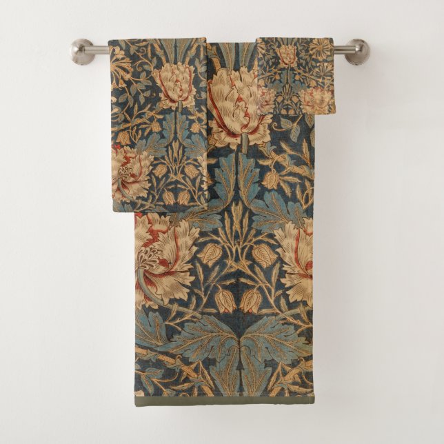 William Morris Honeysuckle Rich Wallpaper Bath Towel Set (Insitu)