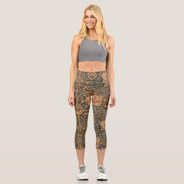 William Morris Honeysuckle Rich Wallpaper Capri Leggings (Front)