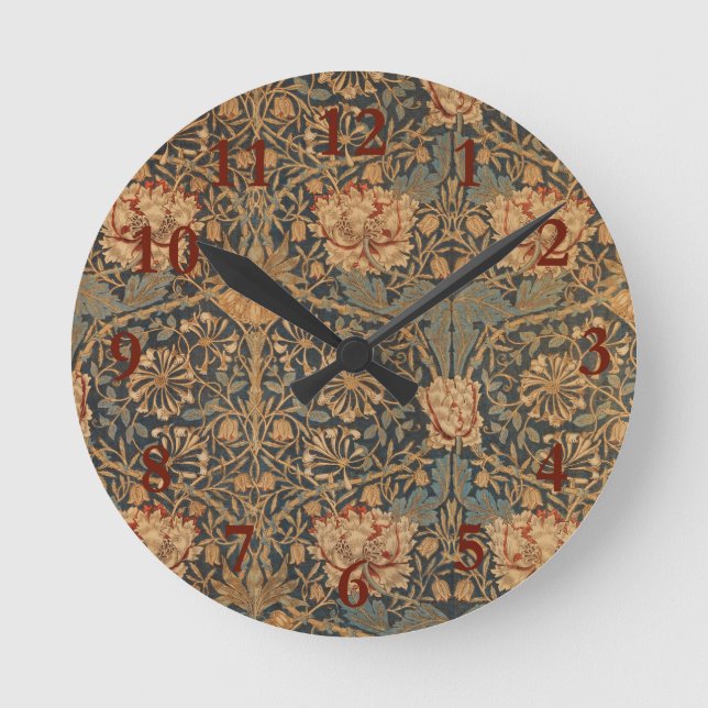 William Morris Honeysuckle Rich Wallpaper Round Clock (Front)