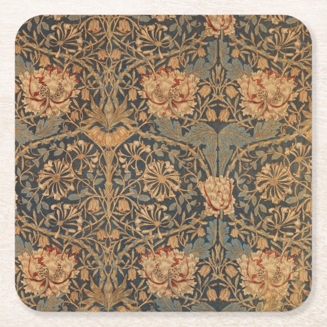 William Morris Honeysuckle Rich Wallpaper Square Paper Coaster (Front)
