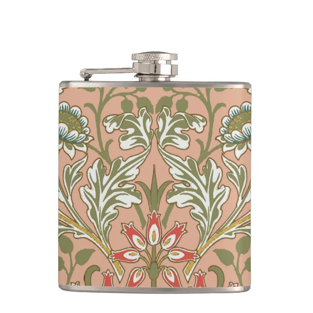 William Morris Hyacinth Flower Rose Art Hip Flask (Front)