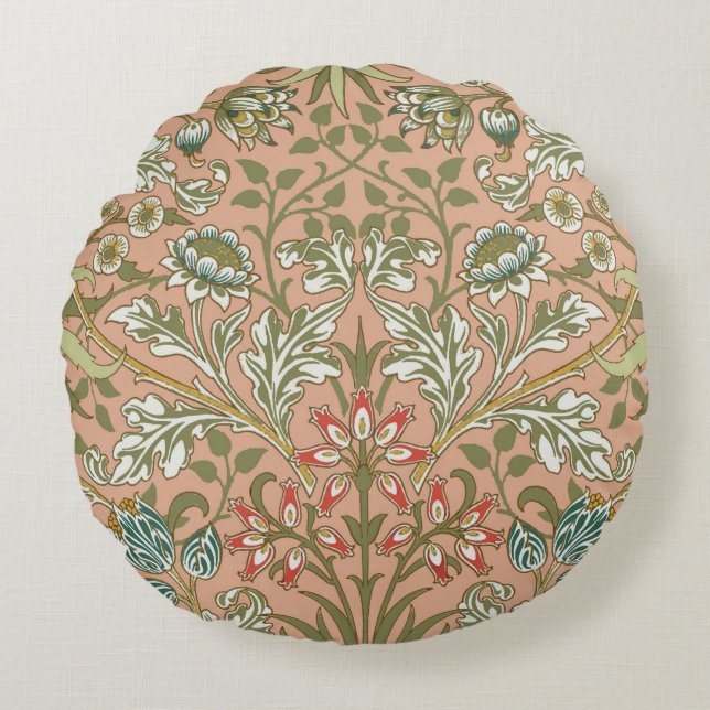 William Morris Hyacinth Flower Rose Art Round Cushion (Front)