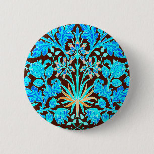 William Morris Hyacinth Print, Aqua and Brown 6 Cm Round Badge