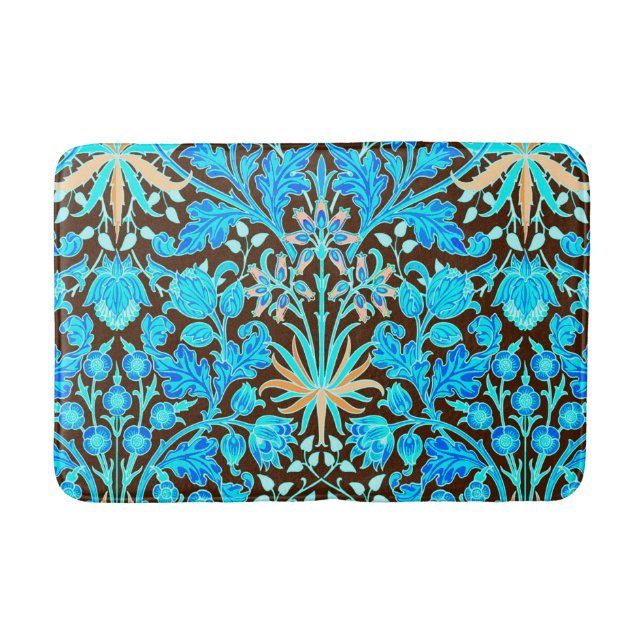 William Morris Hyacinth Print, Aqua and Brown Bath Mat (Front)