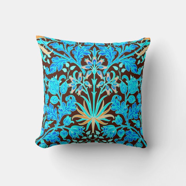 William Morris Hyacinth Print, Aqua and Brown Cushion (Front)