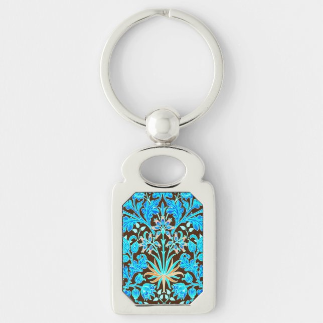 William Morris Hyacinth Print, Aqua and Brown Key Ring (Front)