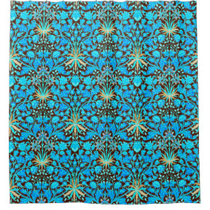 William Morris Hyacinth Print, Aqua and Brown Shower Curtain
