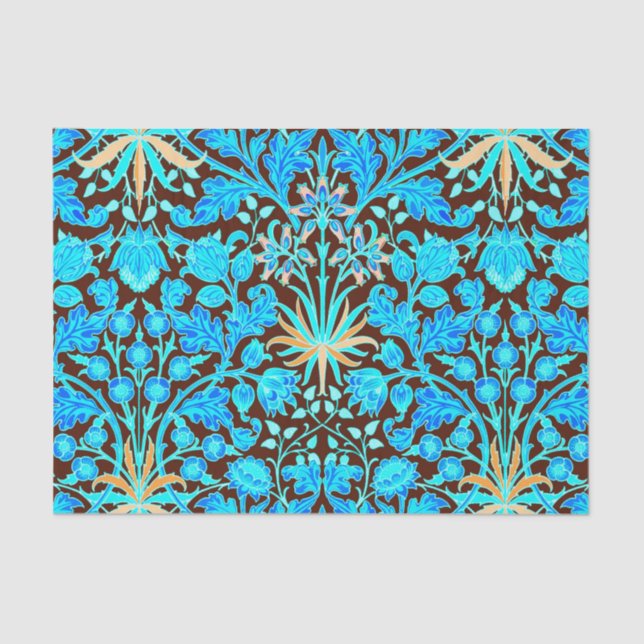 William Morris Hyacinth Print, Aqua and Brown Tissue Paper (Front)