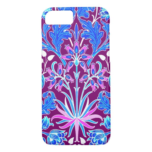 William Morris Hyacinth Print, Aqua and Purple Case-Mate iPhone Case (Back)