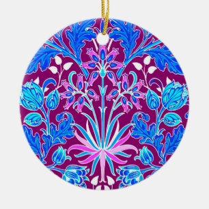 William Morris Hyacinth Print, Aqua and Purple Ceramic Tree Decoration