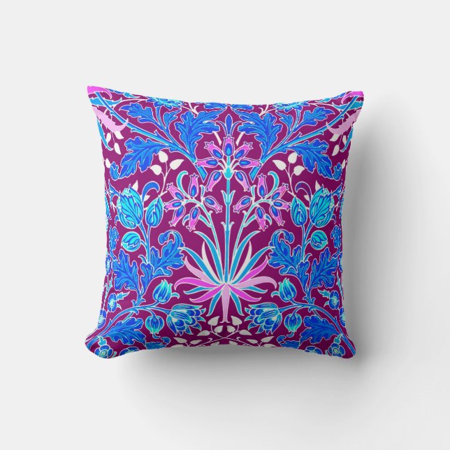 William Morris Hyacinth Print, Aqua and Purple Cushion (Front)