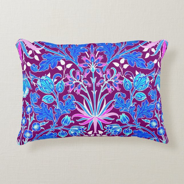 William Morris Hyacinth Print, Aqua and Purple Decorative Cushion (Front)
