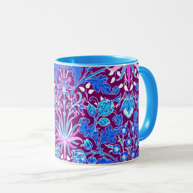 William Morris Hyacinth Print, Aqua and Purple Mug (Front Right)