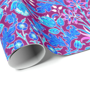 William Morris Hyacinth Print, Aqua and Purple Wrapping Paper