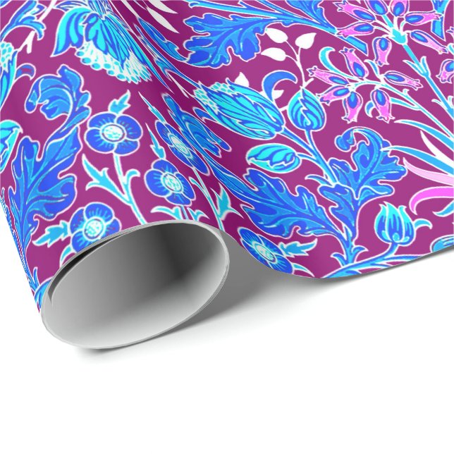 William Morris Hyacinth Print, Aqua and Purple Wrapping Paper (Roll Corner)
