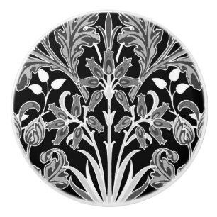 William Morris Hyacinth Print, Black and White Ceramic Knob