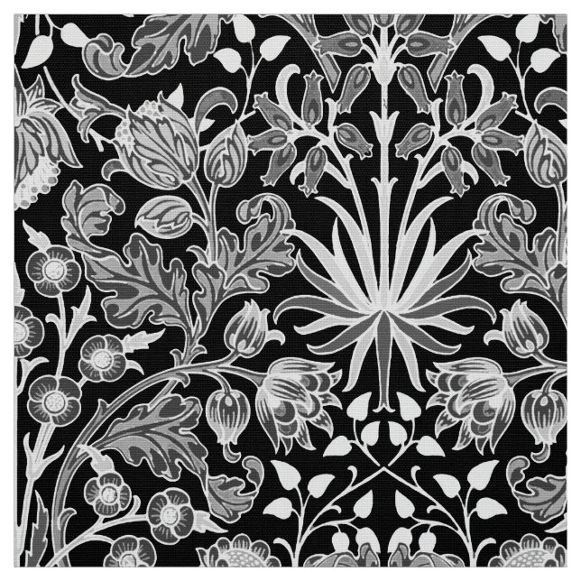 William Morris Hyacinth Print, Black and White Fabric (Swatch)