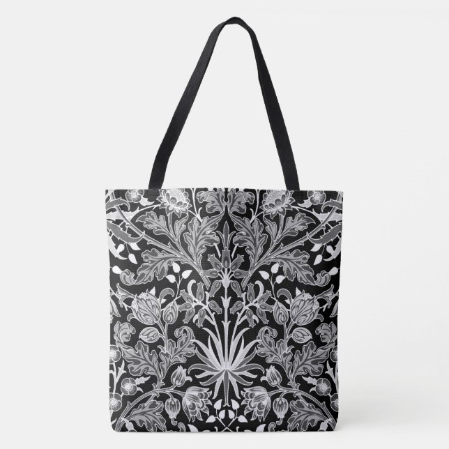 William Morris Hyacinth Print, Black and White Tote Bag (Front)