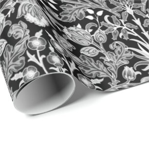 William Morris Hyacinth Print, Black and White Wrapping Paper
