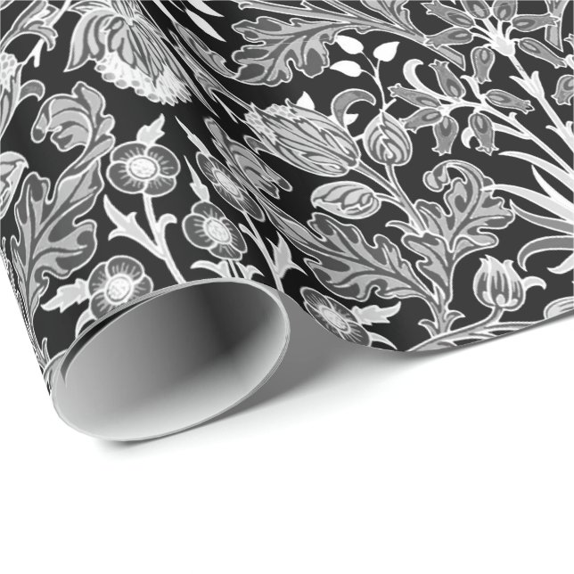 William Morris Hyacinth Print, Black and White Wrapping Paper (Roll Corner)
