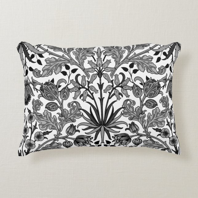 William Morris Hyacinth Print, Black, White & Grey Decorative Cushion (Front)