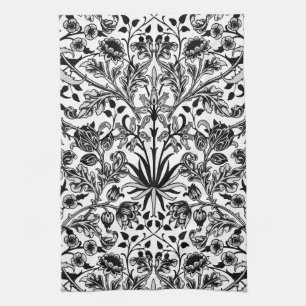 William Morris Hyacinth Print, Black, White & Grey Tea Towel