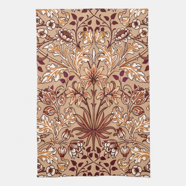 William Morris Hyacinth Print, Brown and Beige   Tea Towel (Vertical)