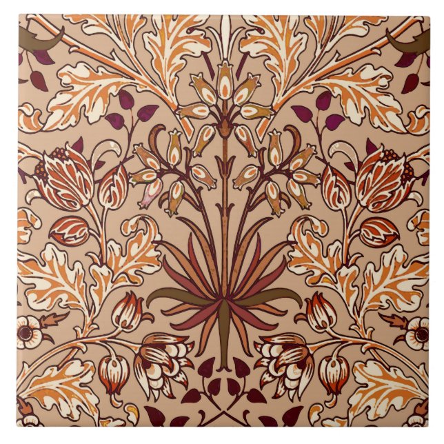 William Morris Hyacinth Print, Brown and Beige Tile (Front)