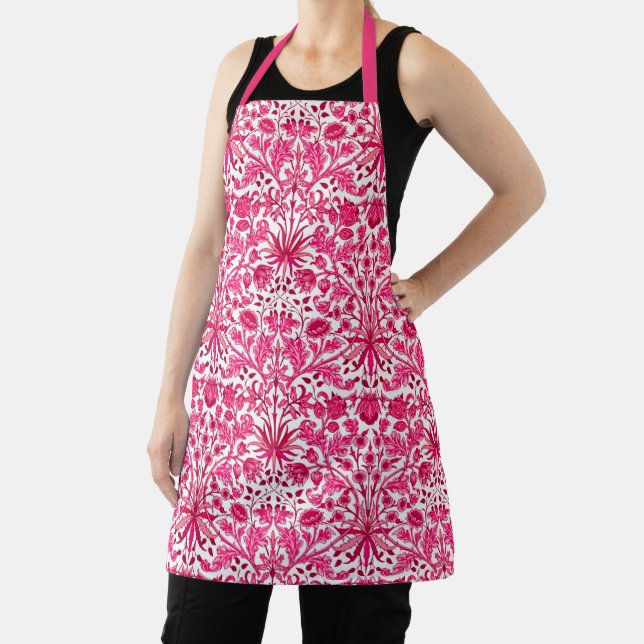 William Morris Hyacinth Print, Burgundy and Pink  Apron (Insitu)