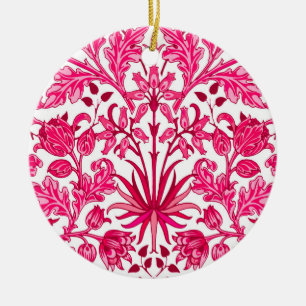 William Morris Hyacinth Print, Burgundy and Pink  Ceramic Ornament