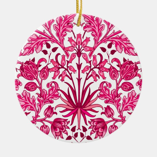William Morris Hyacinth Print, Burgundy and Pink  Ceramic Ornament (Front)