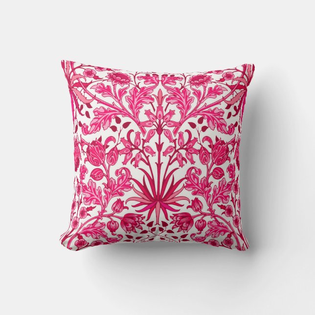 William Morris Hyacinth Print, Burgundy and Pink  Cushion (Front)