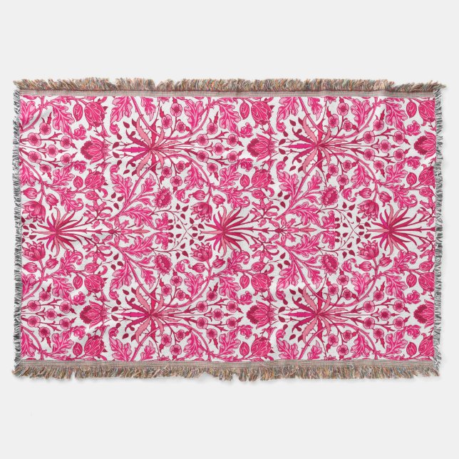 William Morris Hyacinth Print, Burgundy and Pink  Throw Blanket (Front)