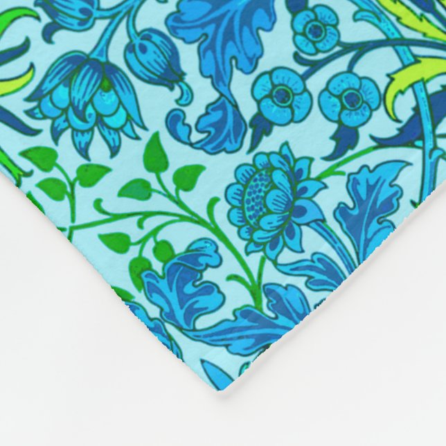 William Morris Hyacinth Print, Cerulean Blue Fleece Blanket (Corner)