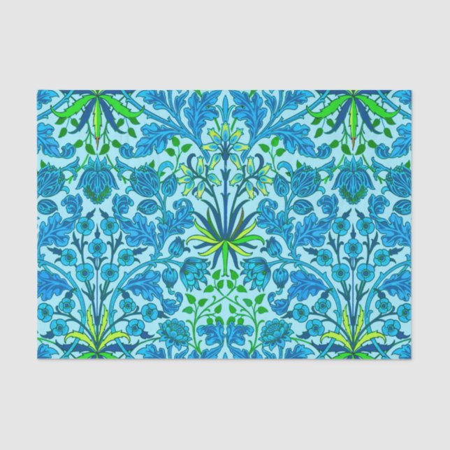 William Morris Hyacinth Print, Cerulean Blue Tissue Paper (Front)