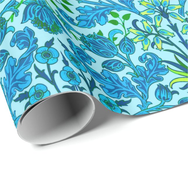 William Morris Hyacinth Print, Cerulean Blue Wrapping Paper (Roll Corner)