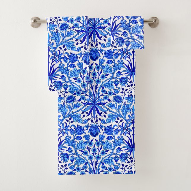 William Morris Hyacinth Print, Cobalt Blue & White Bath Towel Set (Insitu)