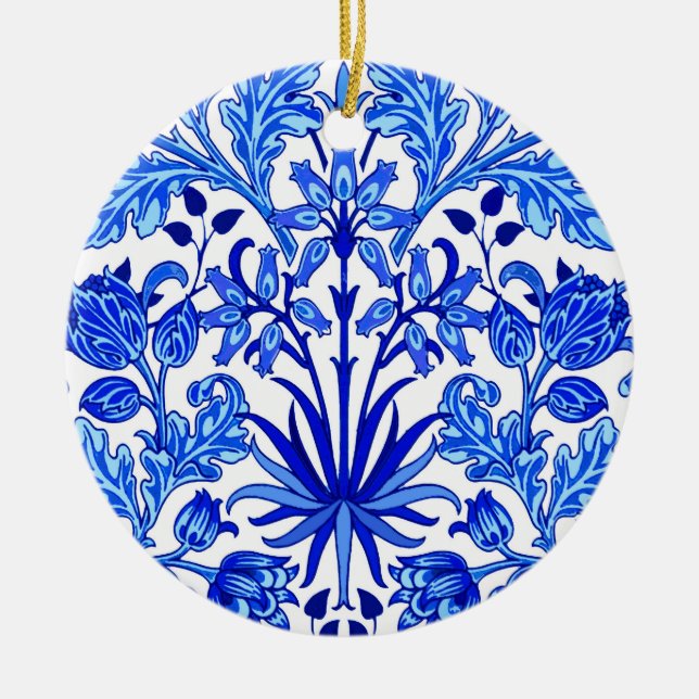 William Morris Hyacinth Print, Cobalt Blue & White Ceramic Ornament (Front)