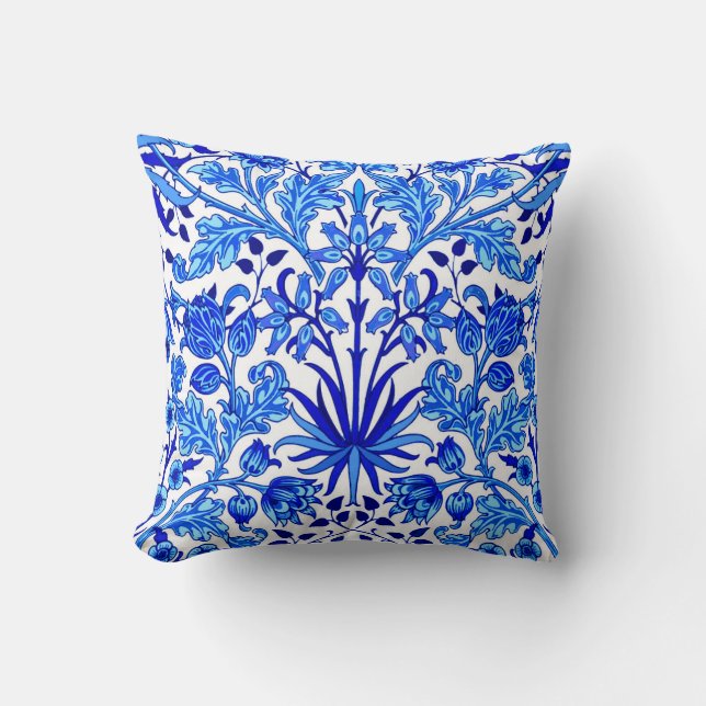 William Morris Hyacinth Print, Cobalt Blue & White Cushion (Front)