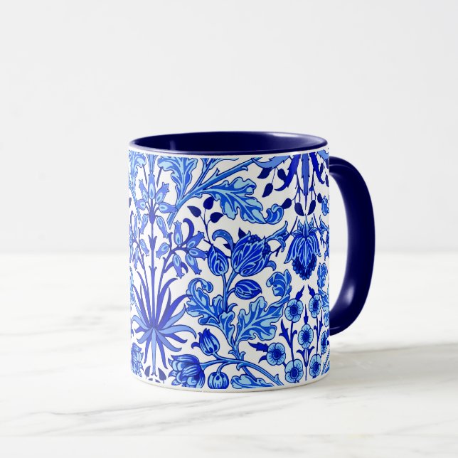 William Morris Hyacinth Print, Cobalt Blue & White Mug (Front Right)