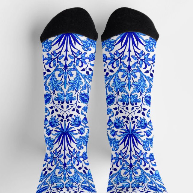 William Morris Hyacinth Print, Cobalt Blue & White Socks (Top)