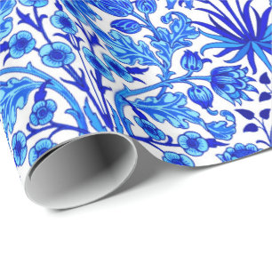 William Morris Hyacinth Print, Cobalt Blue & White Wrapping Paper