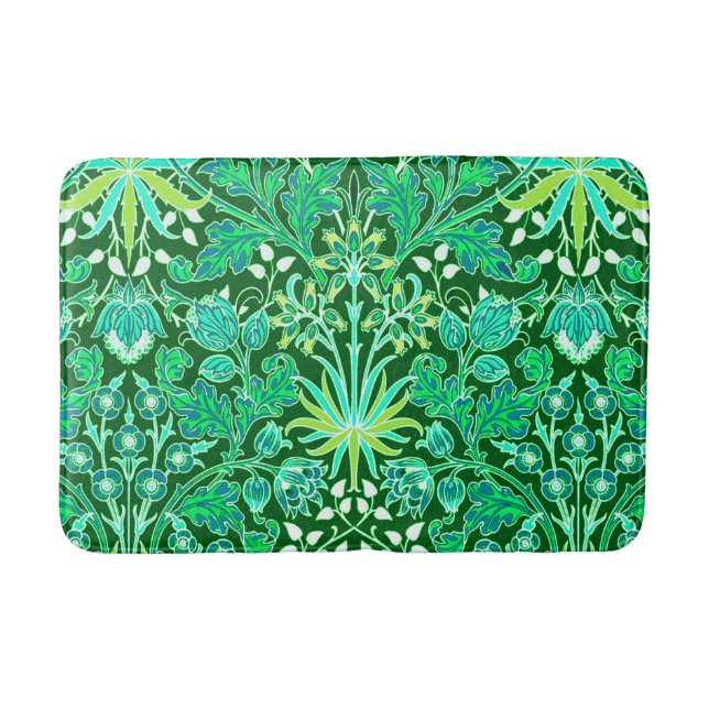William Morris Hyacinth Print, Emerald Green Bath Mat (Front)