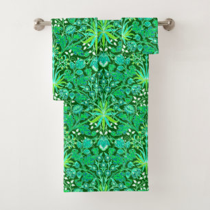William Morris Hyacinth Print, Emerald Green Bath Towel Set