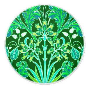 William Morris Hyacinth Print, Emerald Green Ceramic Knob