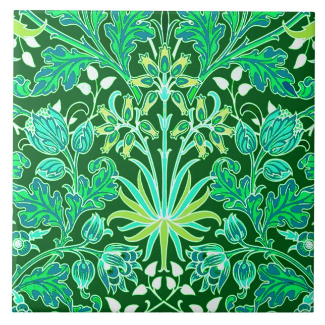 William Morris Hyacinth Print, Emerald Green Ceramic Tile (Front)