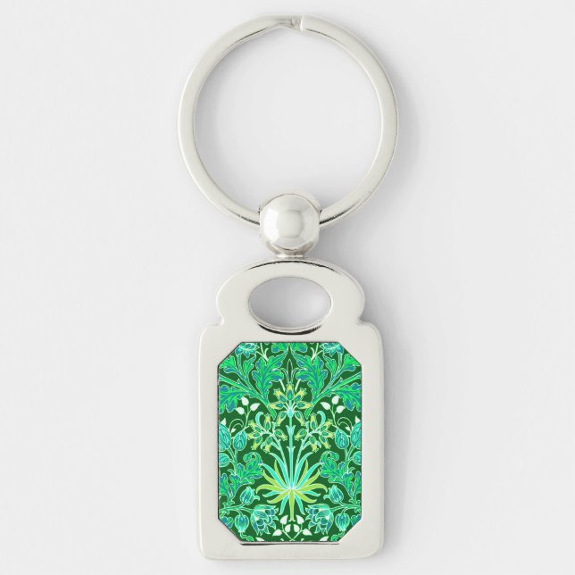 William Morris Hyacinth Print, Emerald Green Key Ring (Front)