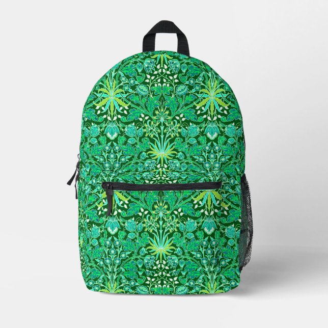William Morris Hyacinth Print, Emerald Green  Printed Backpack (Front)