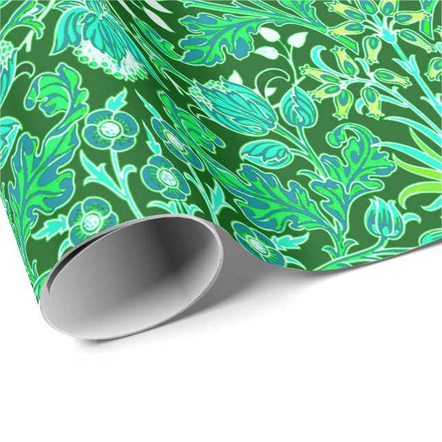 William Morris Hyacinth Print, Emerald Green Wrapping Paper (Roll Corner)