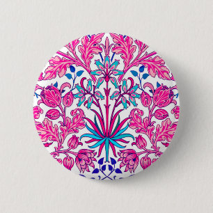 William Morris Hyacinth Print, Fuchsia Pink 6 Cm Round Badge